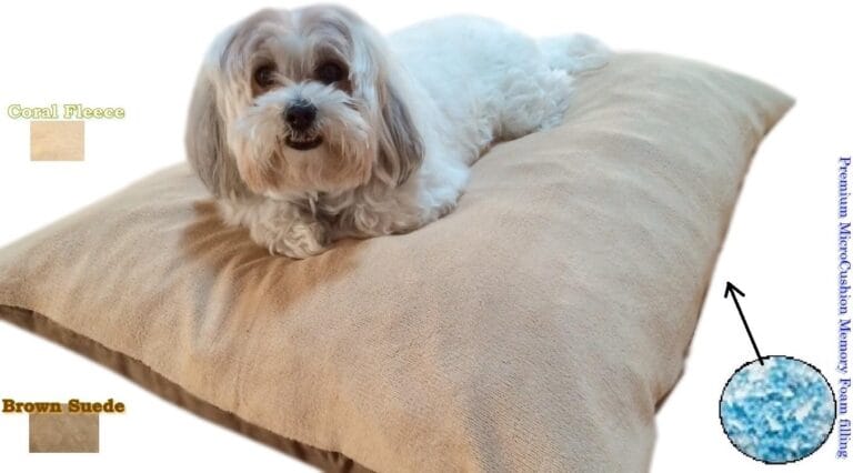 Durable Comfort Micro-Cushion Memory Foam Pet Dog Pillow Bed with Waterproof Liner + External Cover for S,M,L Dogs- Complete Set (Beige Coral Fleece, 36''x29'')