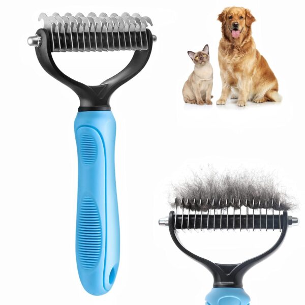 Dog Undercoat Rake Pet Grooming Tool, Deshedding Dog Brush 2-Sided Shedding Comb for Tangles Mat Remover, Long Hair Cat Combs Husky Brush with 26 Teeth