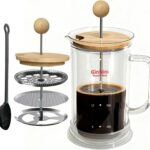 34-Ounce French Press Coffee Maker, Double Wall Borosilicate Glass Carafe with Removable Stainless Steel Filter and Shaft with Enlarged Bamboo Knob and Lid,Heat-Resistant for Coffee and Tea
