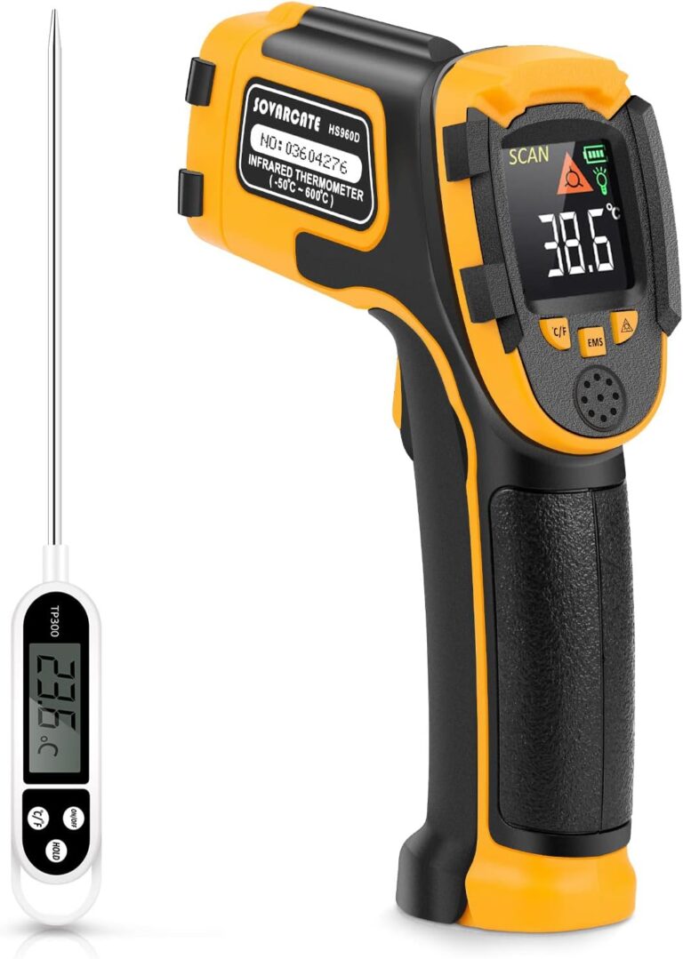 Infrared Thermometer Non-Contact Digital Laser Temperature Gun -581112(-50600) Adjustable Emissivity IR Temp Gun - for Cooking, BBQ, Food, Fridge, Pizza Oven, Engine - Meat Thermometer Included