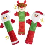 Christmas Squeaky Dog Toys- 3 Pack No-Stuffing Dog Chew Toys with Crinkle and Squeaker- Elk, Santa Claus, Snowman Chew Toys to Keep Them Busy, Tug of War Toys for Medium and Large Dogs