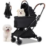 Pet Stroller for Small Dogs & Cats  Gravity Foldable 3 in 1 Dog Stroller with Lightweight Removable Carrier Holds up to 44 lbs & 180 Canopy with Storage Basket
