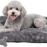 Fluffy Dog Bed for Medium Dogs - Machine Washable Dog Crate Bed, Ultra-Soft Plush Pet Kennel Pad with Non-Slip Bottom, Includes Chew Bone Toy, 30x20inch, Dark Gray