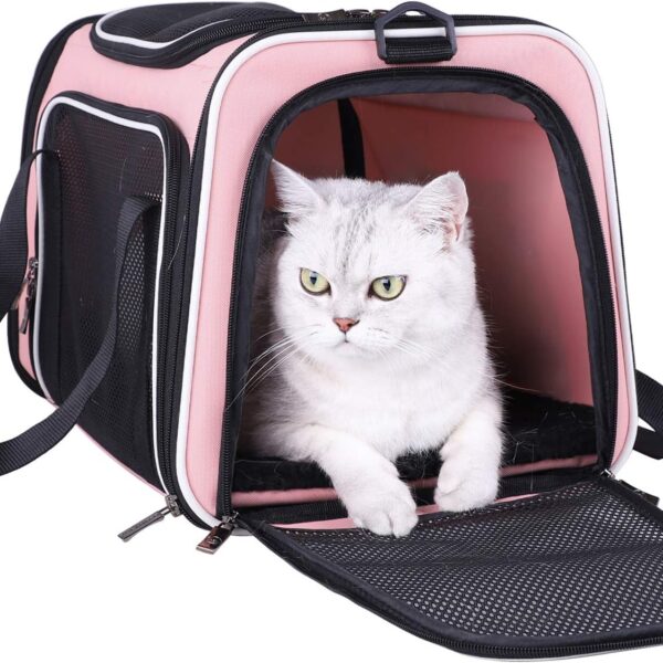 petisfam Soft Pet Carrier for Medium Cats and Small Dogs with Cozy Bed, 3 Doors, Top Entrance | Airline Approved, Escape-Proof, Breathable, Leak-Proof, Easy Storage (Pink)