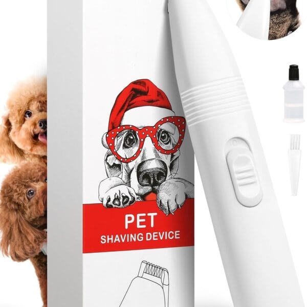 Dog Grooming Clippers, Dog Paw Trimmer with Detachable Ceramic Blade for Trimming Small Areas of Pet's Hair, Low Noise Paw Grooming Shaver for Cat's Eyes Face Ears Paws (White)