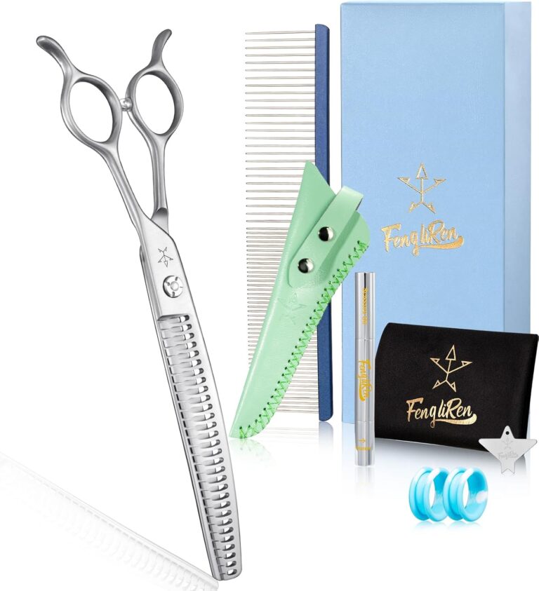 High-end Professional Dog Grooming Curved Thinning Scissors Teeth Blending Shears Pet Texturizing Thinner Blender Shears 7.5 Inch Extremely Very Sharp Made Of Stainless Steel Alloy For Dog Cat Groomer