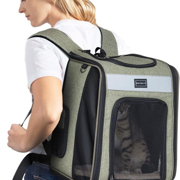 Petsfit Cat Backpack Carrier with Soft Plush Mat, Cross Ventilation Design, Dog Backpack Easy Fit for Travel Camping Hiking, Hold Pets Up to 22 lbs