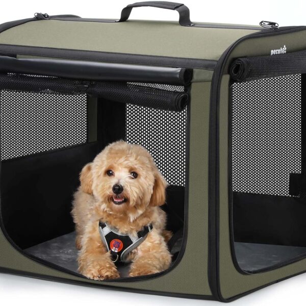 Dog Car Carrier Light Weight 2417.720.5in, Dog Carrier Easy to Assemble, Dog Car Crate Portable and Breathable, Foldable Pet Carrier for Indoor and Outdoor, Dog Travel Crate with Curtain Green