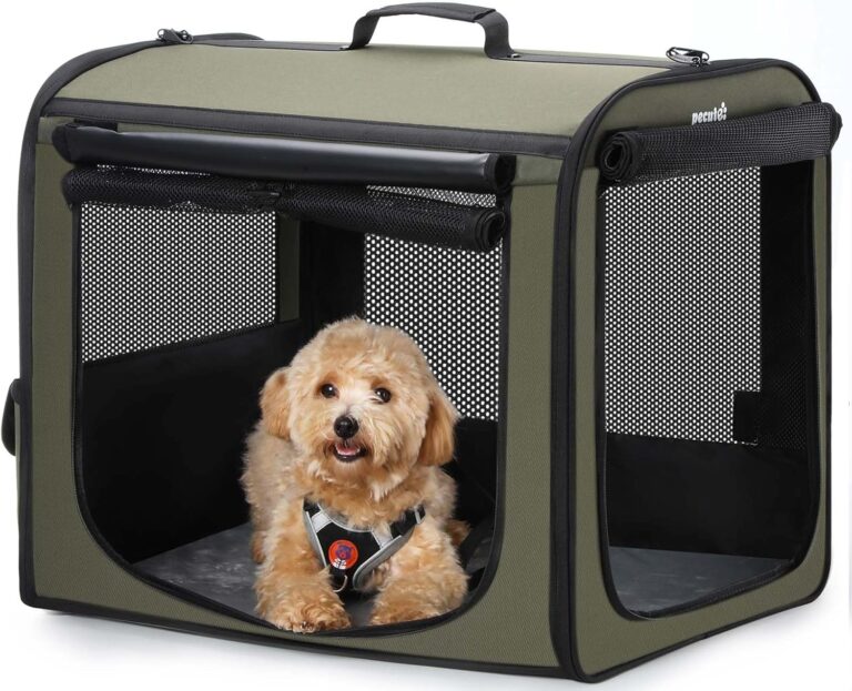 Dog Car Carrier Light Weight 2417.720.5in, Dog Carrier Easy to Assemble, Dog Car Crate Portable and Breathable, Foldable Pet Carrier for Indoor and Outdoor, Dog Travel Crate with Curtain Green