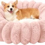 Cloudsoft Flower Cat Bed and Dog Bed, Washable Faux Fur Pet Bed with Non-Slip Water-Resistant Bottom, for Cats & Small Dogs up to 33 lbs, 29.9"x29.9", Pink