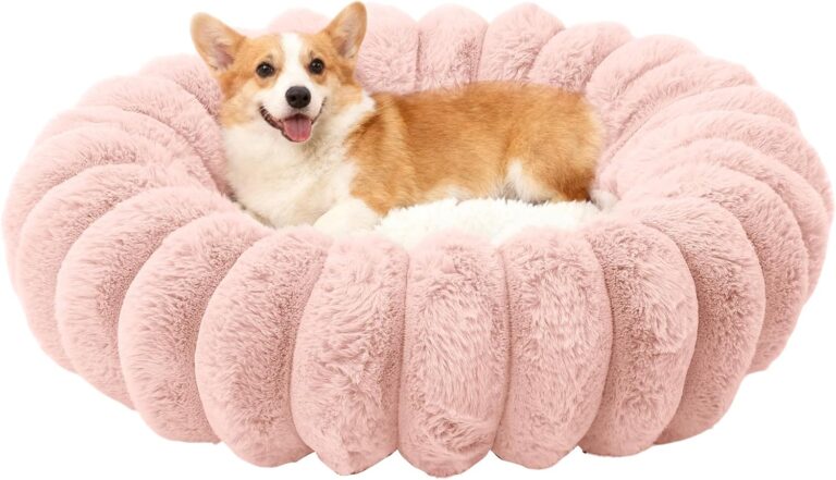 Cloudsoft Flower Cat Bed and Dog Bed, Washable Faux Fur Pet Bed with Non-Slip Water-Resistant Bottom, for Cats & Small Dogs up to 33 lbs, 29.9"x29.9", Pink