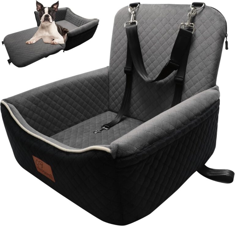 Dog Car Seat Bed 2 in 1 for Small/Medium Dogs up to 35 lbs,Adjustable Safety Leashes,Memory Foam with Soft Fabric Pets Travel Car Bed,Easily Installed in Front and Back seat,Removable and Washable.