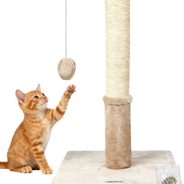 Happi N Pets 22" Cat Scratching Posts for Indoor Cats, Carpet Cat Scratch Post, Sisal Cat Scratcher, Cat Post with Rotatable Hanging Balls & Stable Base, Cat Scratchers for Kittens-Beige
