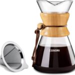 COSORI Pour Over Coffee Maker with Double Layer Stainless Steel Filter, 8-Cup, 34oz, Drip Coffee Maker, Coffee Dripper Brewer, High Heat Resistant Carafe, also for Camping, Hiking