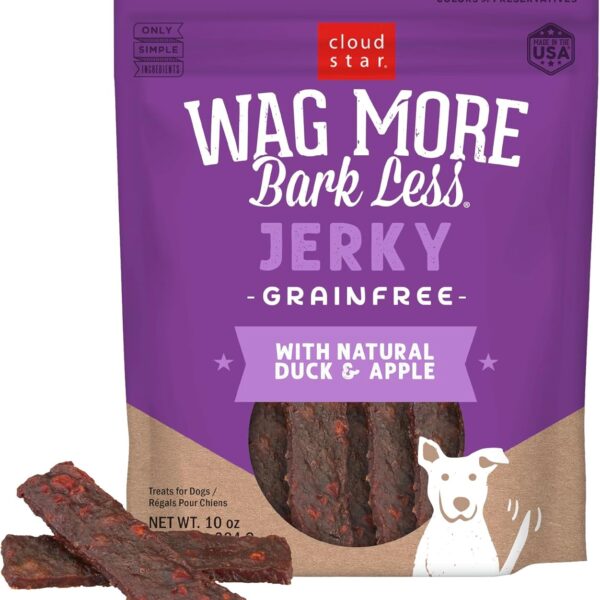 Cloud Star Wag More Bark Less 10 oz Grain Free Jerky Dog Treats with Duck & Apple
