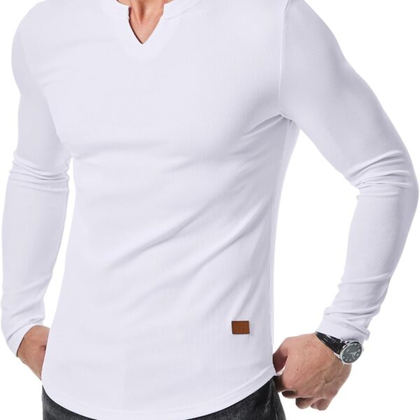 JMIERR Mens Long Sleeve Muscle T Shirts Casual V-Neck Longline Ribbed Tee Shirts