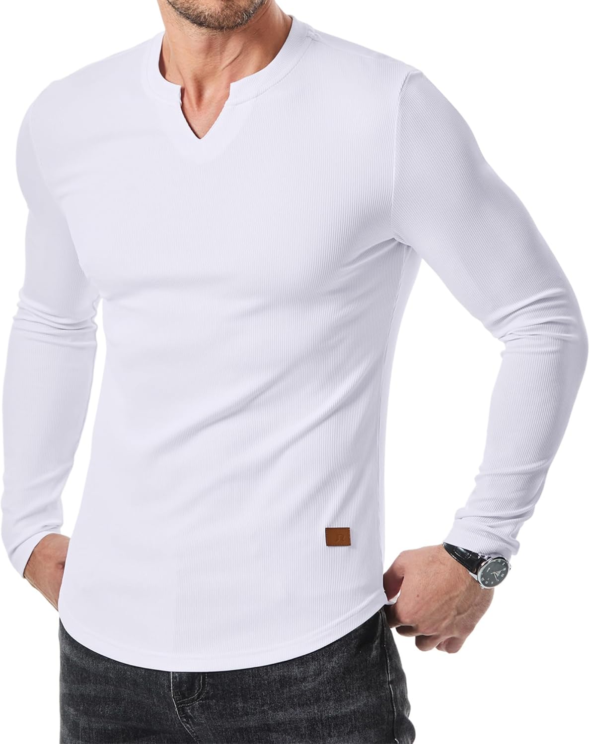 JMIERR Mens Long Sleeve Muscle T Shirts Casual V-Neck Longline Ribbed Tee Shirts JMIERR Mens Long Sleeve Muscle T Shirts Casual V-Neck Longline Ribbed Tee Shirts