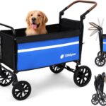 All-Terrain Dog Wagon for Large Dogs - 2-in-1 Push/Pull Stroller with Anti-Slip Ramp & Rotatable Handle, Foldable Heavy-Duty Cart for Senior/Disabled Pets, Camping, Vet Visits (Blue)