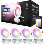 Amico 4 Pack 6 Inch Smart LED Recessed Lighting, WiFi Canless Downlight with Junction Box, RGB & 2700-6500K Color Changing, 12W=110W 1000LM, Voice&Remote&Group Control
