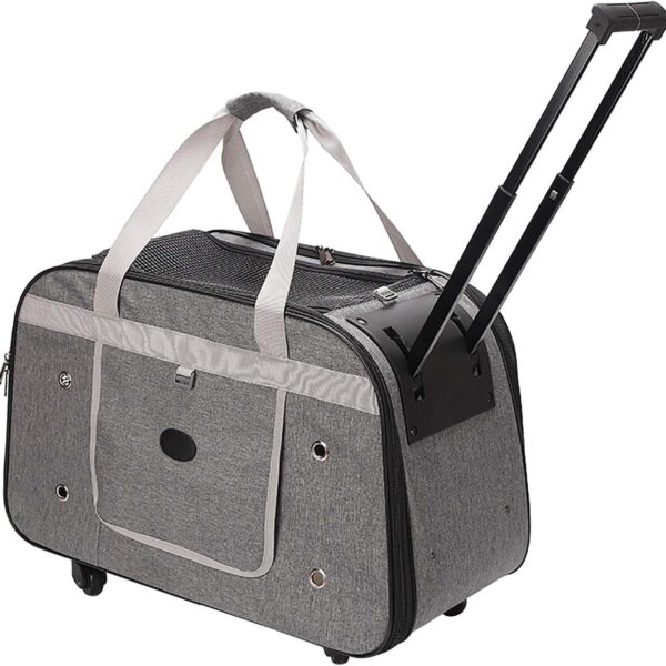 Pet Carrier with Removable Wheels for Small Cats & Dogs,Portable Folding Pet Travel Soft-Sided Carrier with Retractable Handle,Mesh Ventilation Window,Storage Pocket,for Outdoor Walking (Grey)