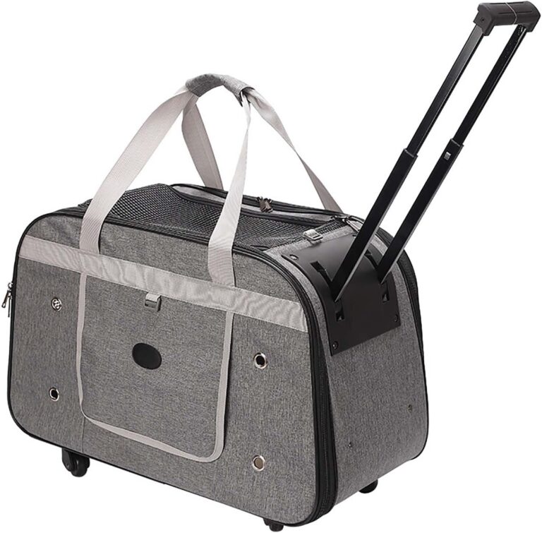 Pet Carrier with Removable Wheels for Small Cats & Dogs,Portable Folding Pet Travel Soft-Sided Carrier with Retractable Handle,Mesh Ventilation Window,Storage Pocket,for Outdoor Walking (Grey)