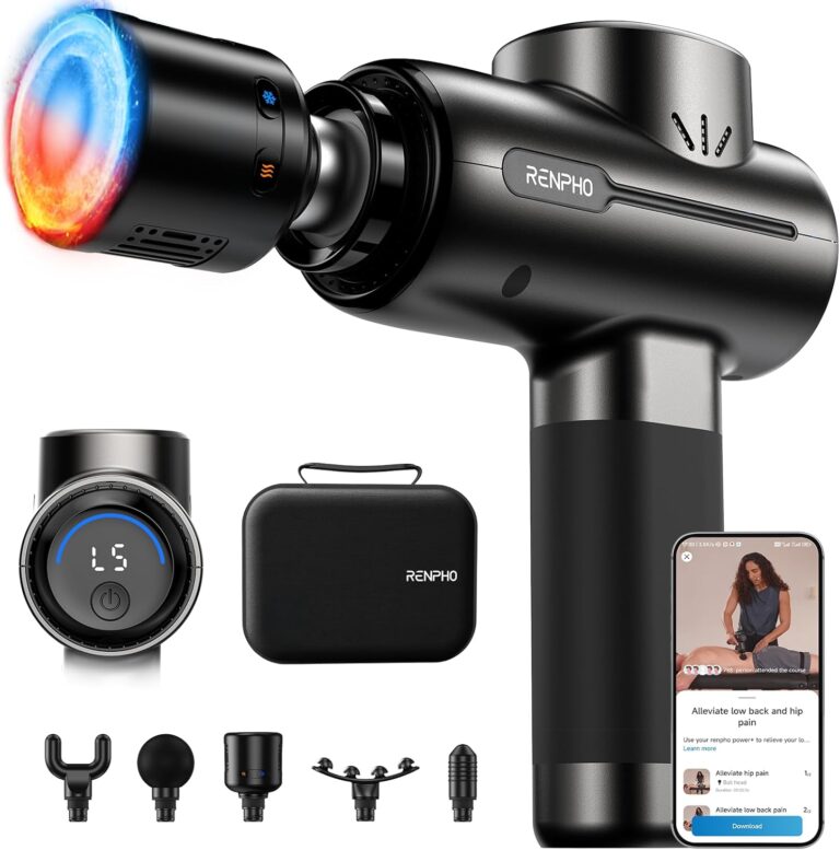 RENPHO Massage Gun with Heat and Cold, Christmas Birthday Gifts for Women Men, Portable Percussion Muscle Deep Tissue Massager for Back and Neck, Handheld Massager with Carry Case