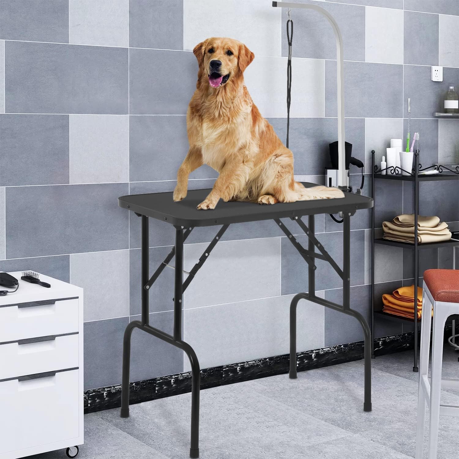 32 In Dog Grooming Table with Height Adjustable Grooming Arm Noose, Dog Washing Station, Pet Drying Table Trimming Table for Home Small Medium Large Dogs Cats 32 In Dog Grooming Table with Height Adjustable Grooming Arm Noose, Dog Washing Station, Pet Drying Table Trimming Table for Home Small Medium Large Dogs Cats