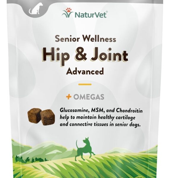 NaturVet  Senior Wellness Hip & Joint Advanced Plus Omegas | Help Support Your Pets Healthy Hip & Joint Function | Supports Joints, Cartilage & Connective Tissues | 120 Soft Chews