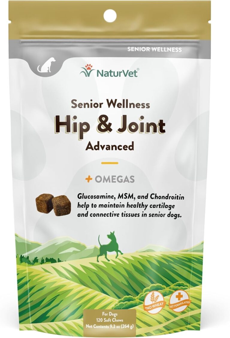 NaturVet  Senior Wellness Hip & Joint Advanced Plus Omegas | Help Support Your Pets Healthy Hip & Joint Function | Supports Joints, Cartilage & Connective Tissues | 120 Soft Chews