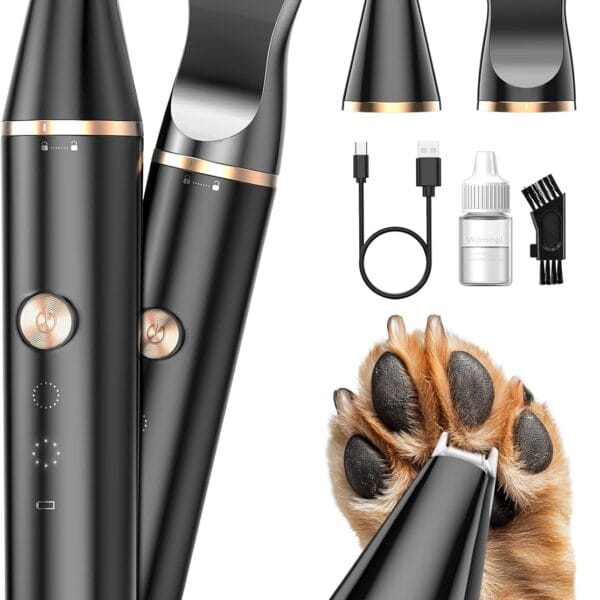 oneisall 2 Speed Cat Clippers with Double Blades, Rechargeable Cordless Small Cat Paw Trimmer, Low Noise for Trimming Dog's Hair Around Paws, Eyes, Ears, Face, Rump (Black)