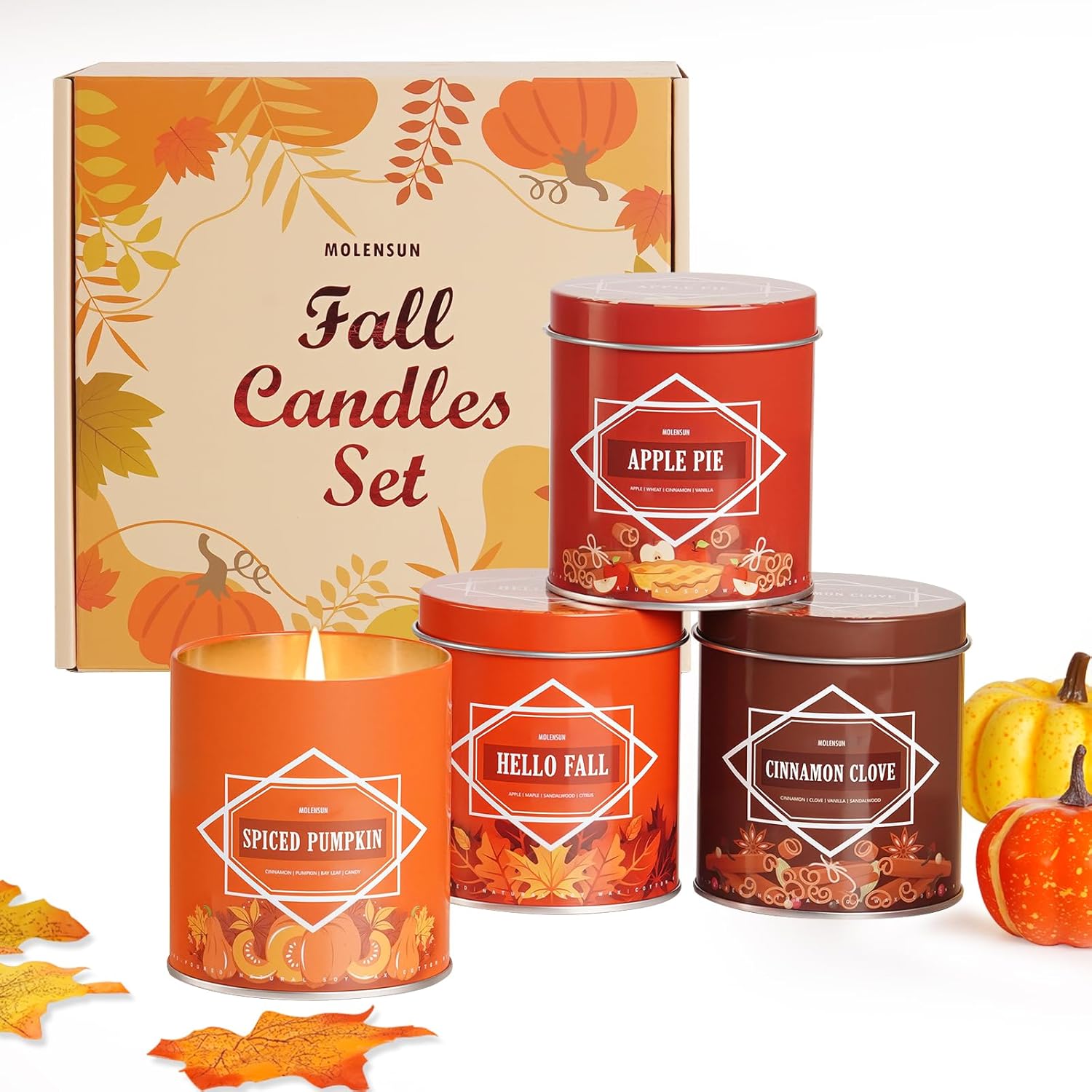 Fall & Winter Candle Gift Set 36oz (49oz) Soy Candles with Cozy & Warm Seasonal Scents Pumpkin Spice, Cinnamon Clove, Apple Pie, Hello Fall Christmas, Holiday & Birthday Gifts Fall & Winter Candle Gift Set 36oz (49oz) Soy Candles with Cozy & Warm Seasonal Scents Pumpkin Spice, Cinnamon Clove, Apple Pie, Hello Fall Christmas, Holiday & Birthday Gifts