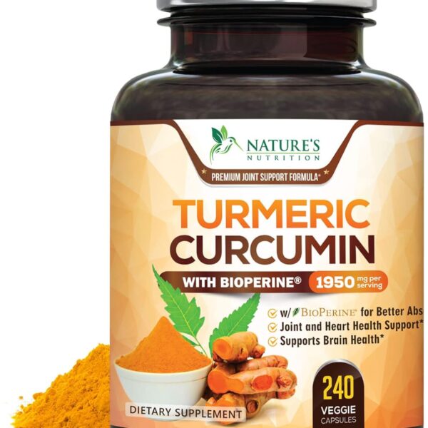 Turmeric Curcumin Supplement 1950mg - 95% Curcuminoids with Organic Turmeric & BioPerine Black Pepper Extract for Best Absorption, Natural Vegan Joint Support, Non-GMO, Bottled in USA - 240 Capsules