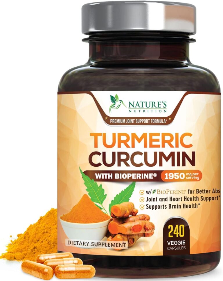 Turmeric Curcumin Supplement 1950mg - 95% Curcuminoids with Organic Turmeric & BioPerine Black Pepper Extract for Best Absorption, Natural Vegan Joint Support, Non-GMO, Bottled in USA - 240 Capsules