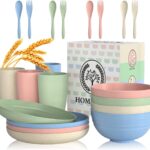 Wheat Straw Dinnerware Sets, 20 PCS Dishes Dinnerware Set Microwave and Dishwasher Safe, Lightweight Unbreakable Dishes, Reusable Dinner Plates Kids Plates and Bowls Sets for Kitchen, Camping