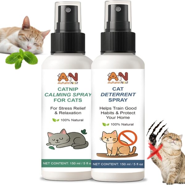 Cat Spray 2-Pack Furniture Saver Kit  150ml Cat Deterrent Spray + Calming Catnip Spray  Anti-Scratch Training & Stress Relief Solution for Indoor Cats & Kittens