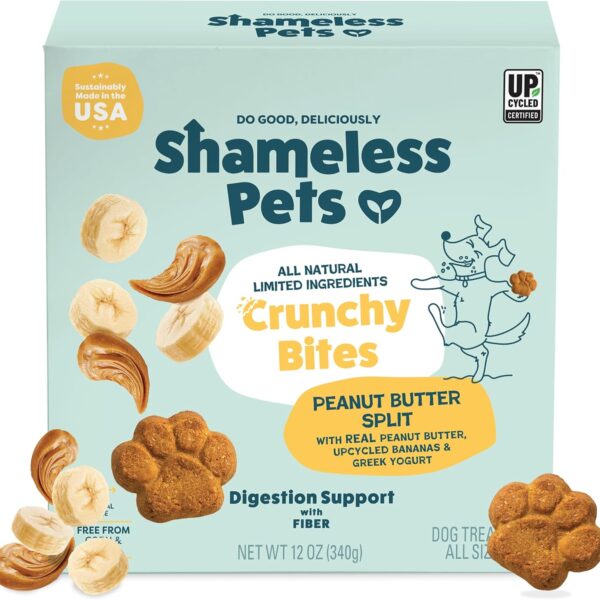 Shameless Pets Crunchy Dog Treats - Peanut Butter Split, 12oz - Healthy Dog Biscuits & Cookies Treats for Medium, and Large Dogs - Made in The USA - Free from Corn & Soy