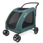 Dog Stroller with 4 Wheels, Folding Cat Strolling for 2 Small/Medium/Large Dogs & Cats to 120 lbs, All-Terrain Breathable Mesh Lightweight Travel Carrier for Jogger Outdoor Use (Dark Green)