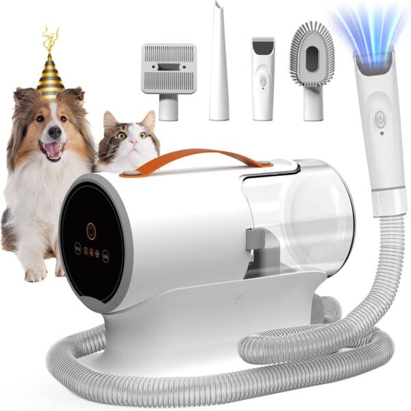 Dog Vacuum for Shedding Grooming, 12000pa Suction Dog Hair Vacuum, Pet Grooming Kit with 2l Dust Cup, Low Noise, 3 Levels, 5 Grooming Tools