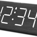 DreamSky Wooden Digital Alarm Clocks for Bedrooms - Electric Desk Clock with Large Numbers, USB Port, Loud Alarm for Heavy Sleepers, Adjustable Volume, Dimmer, DST, Wood Dcor Gifts, Adapter Powered