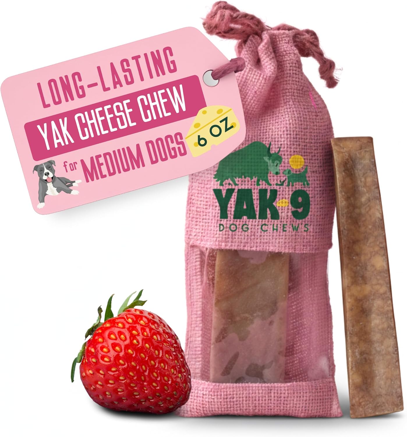 Cheese Dog Chews, High Protein Treats, Natural, Rawhide Free, Long Lasting with Vitamins & Minerals, Medium Size, Strawberry, 1 PC Cheese Dog Chews, High Protein Treats, Natural, Rawhide Free, Long Lasting with Vitamins & Minerals, Medium Size, Strawberry, 1 PC