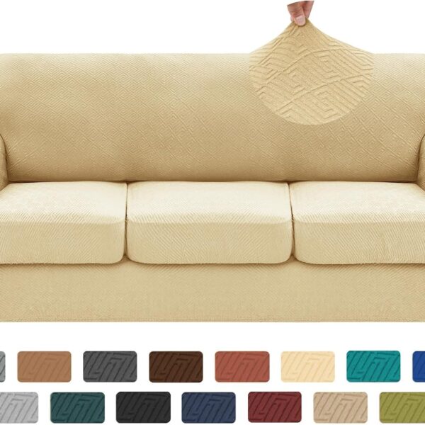 XINEAGE 2025 New 4 Pieces Couch Covers for 3 Cushion Couch Super Stretch Thick Soft Sofa Cover Anti Slip Sofa Slipcover Dogs Cats Furniture Protector (Beige, 71"-91")