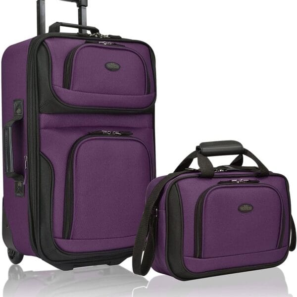 U.S. Traveler Rio Lightweight Softside Rolling Carry-on Suitcase, 2-Wheel Set, Purple