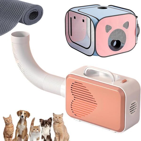 Pet Dryer with Pet Dryer Box 108L and Pad, Hands-Free, Ventilation and Circulation, Anti Hair Flying, Foldable Low Noise ldeal for Drying Cat and Dog Hair