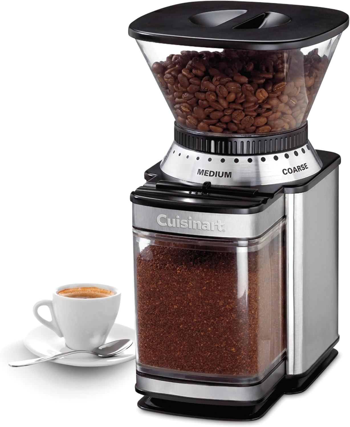 Cuisinart Coffee Grinder, Electric One-Touch Automatic Burr Coffee Grinder with 18-Position Grind Selector, Cup Size Selector for 4 18 Cups, DBM-8P1, Black Stainless Cuisinart Coffee Grinder, Electric One-Touch Automatic Burr Coffee Grinder with 18-Position Grind Selector, Cup Size Selector for 4 18 Cups, DBM-8P1, Black Stainless