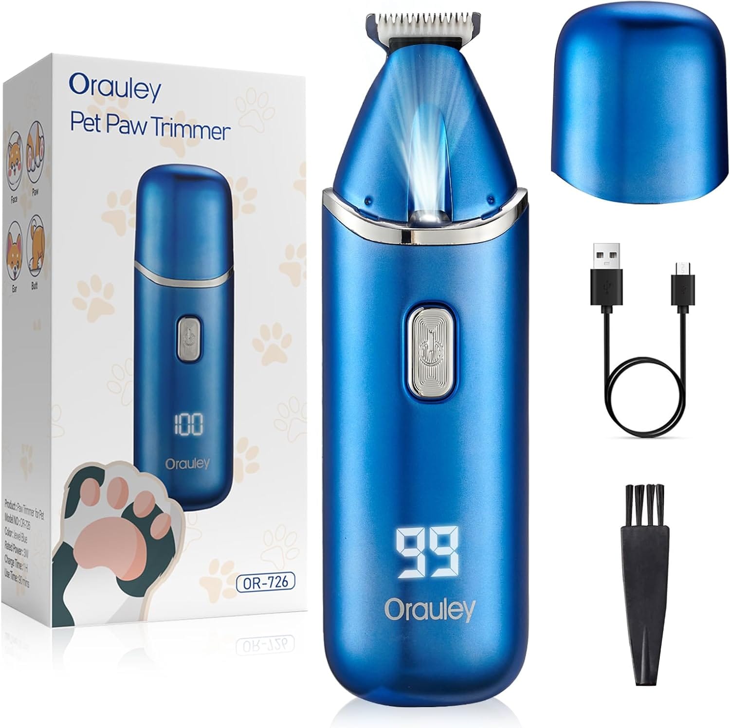 Dog Paw Trimmer, Low-Noise Dog Clippers for Grooming, 20mm-Blade Electric Pet Hair Trimmer with LED Light, Protective Cap, Rechargeable Pet Paw Grooming Clippers for Paws, Ears, Face, Jewel Blue Dog Paw Trimmer, Low-Noise Dog Clippers for Grooming, 20mm-Blade Electric Pet Hair Trimmer with LED Light, Protective Cap, Rechargeable Pet Paw Grooming Clippers for Paws, Ears, Face, Jewel Blue