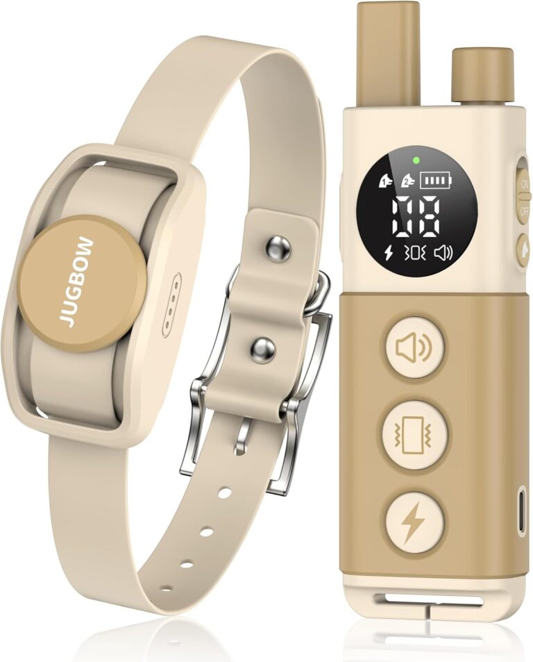 Jugbow Dog Training Collar with Remote  Rechargeable Waterproof E-Collar for Small, Medium & Large Dogs, 4 Training Modes (Beep, Vibration, Static, LED Light), Long Range Control (Beige)