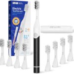 SEAGO Electric Toothbrush for Adults - 3 in 1 Holder with 8 pcs Replaceable Brush Battery Operated Travel Toothbrush kit Portable and 2 Minute Timer(Black, Middle)