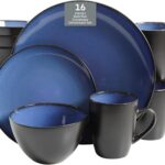 Gibson Elite Soho Lounge Round Reactive Glaze Stoneware Dinnerware Set, Service for 4 (16pc), Blue, Soho Round.