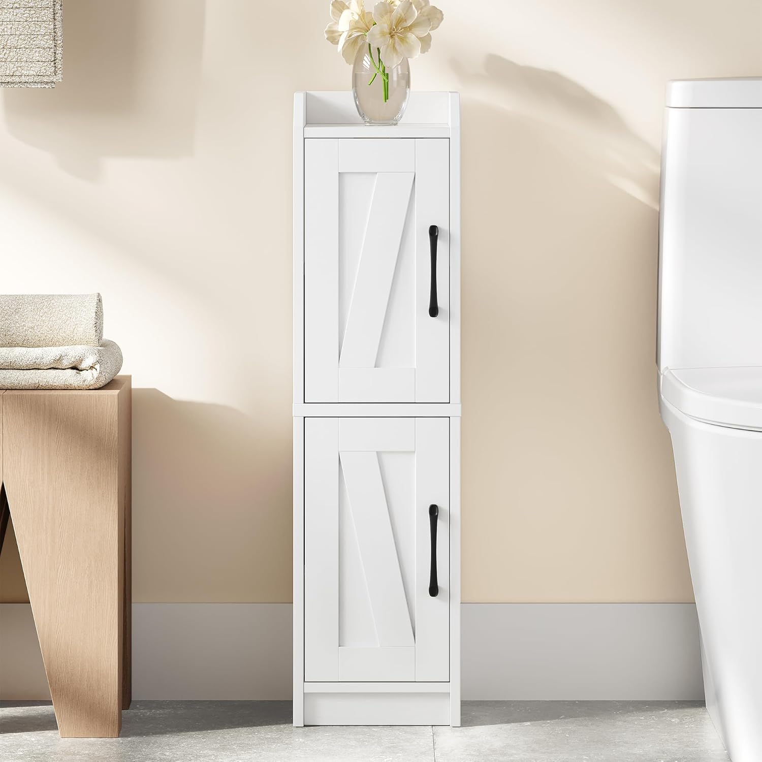 Bathroom Storage Cabinet, Small Corner Floor Cabinet with Door and Shelves, Narrow Bathroom Organizer and Paper Storage with Adjustable Shelves, for Small Spaces, White BC27013X Bathroom Storage Cabinet, Small Corner Floor Cabinet with Door and Shelves, Narrow Bathroom Organizer and Paper Storage with Adjustable Shelves, for Small Spaces, White BC27013X