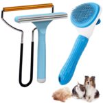 Analan 3-in-1 Pet Hair Remover & Grooming Set for Dogs & Cats  Self-Cleaning Brush for Shedding, Cat Brush, Metal Fur Remover for Couch Carpet & Car, and Rubber Tool for Clothes & Bedding